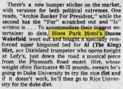Hines Park Motel - 1971 Mention